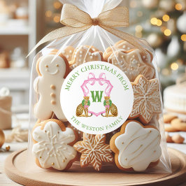 Watercolor Preppy Leopard Monogram Crest ラウンドシール