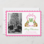 Watercolor Preppy Leopard Monogram Crest Photo シーズンカード (正面)