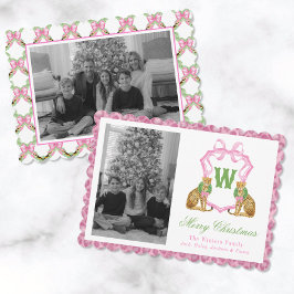 Watercolor Preppy Leopard Monogram Crest Photo シーズンカード