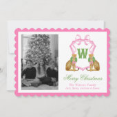 Watercolor Preppy Leopard Monogram Crest Photo シーズンカード (正面)