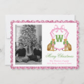 Watercolor Preppy Leopard Monogram Crest Photo シーズンカード (正面)