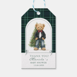  Watercolor preppy plaid teddy bear baby shower ギフトタグ