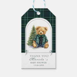  Watercolor preppy plaid teddy bear baby shower ギフトタグ