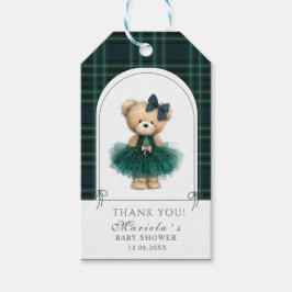  Watercolor preppy plaid teddy bear baby shower ギフトタグ