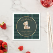Watercolor preppy plaid teddy bear baby shower スタンダードカクテルナプキン (インサイチュ)