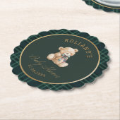  Watercolor preppy plaid teddy bear baby shower ペーパーコースター (アングル)