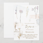 watercolor pressed flowers Baptism 招待状 (正面/裏面)