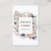 Watercolor Pretty Beige Blue Flowers Floral 名刺 (正面)