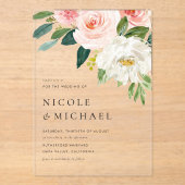 Watercolor Pretty Garden Flowers Spring Wedding アクリル招待状 (正面)