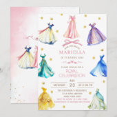 Watercolor Princess  Dress Birthday is turning six 招待状 (正面/裏面)