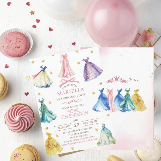 Watercolor Princess  Dress Birthday Royal birthday 招待状