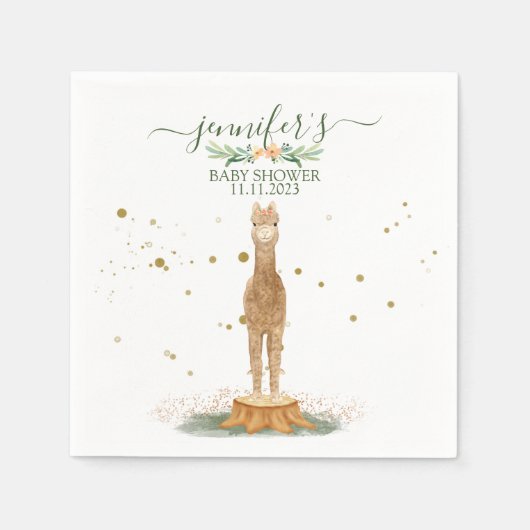 Watercolor Print Alpaca Baby スタンダードカクテルナプキン (正面)