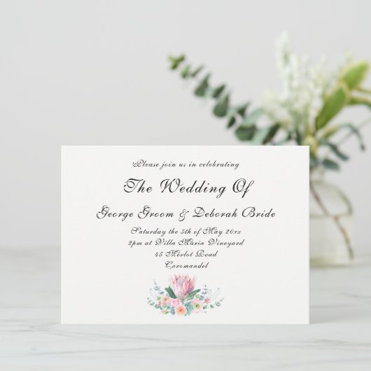 Watercolor Protea Bouquet Wedding 招待状 (スタンド正面)