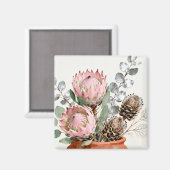 Watercolor Protea Eucalyptus Arrangement マグネット (正面/裏面)