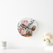 Watercolor Protea Eucalyptus Arrangement ラウンド壁時計 (ホーム)