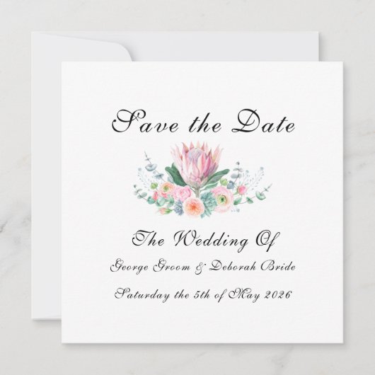 Watercolor Protea Save The Date Card セーブザデート (正面)