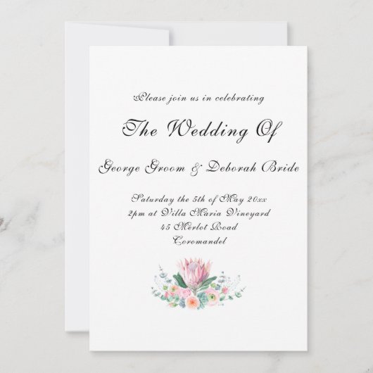 Watercolor Protea Wedding 招待状 (正面)