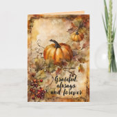 Watercolor Pumpkin and Autumn Leaves Thanksgiving カード (正面)