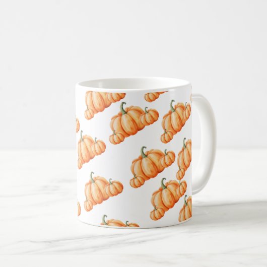 Watercolor Pumpkin Autumn Pattern コーヒーマグカップ (正面右)