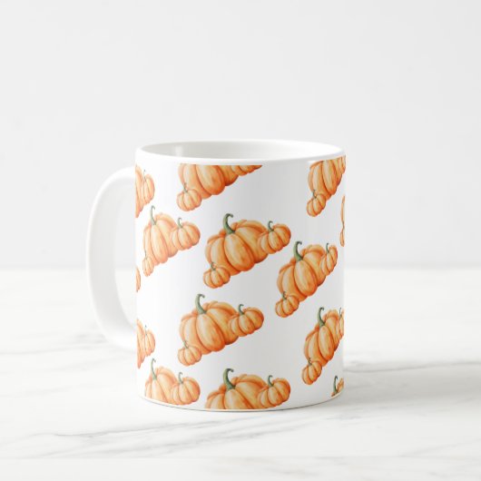 Watercolor Pumpkin Autumn Pattern コーヒーマグカップ (正面左)