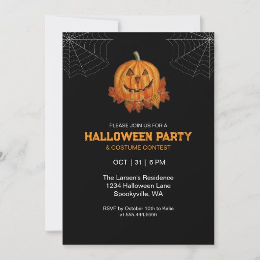 Watercolor Pumpkin Halloween Party Invitation (正面)