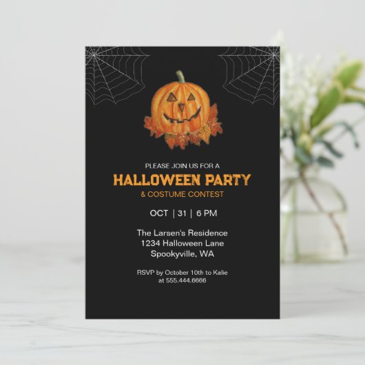 Watercolor Pumpkin Halloween Party Invitation (スタンド正面)