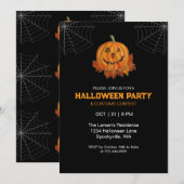 Watercolor Pumpkin Halloween Party Invitation (正面/裏面)