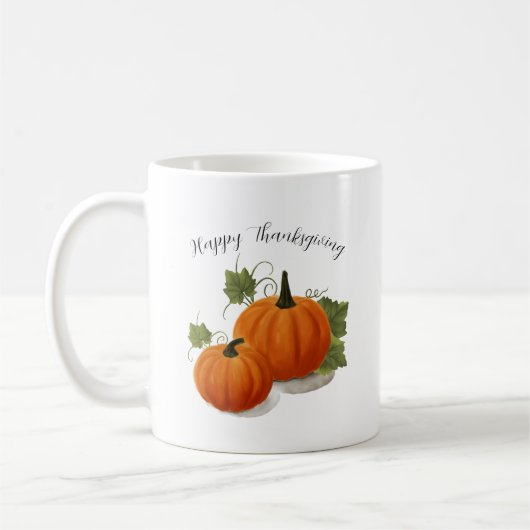 Watercolor Pumpkin 'Happy Thanksgiving' Classic Mu コーヒーマグカップ (左)
