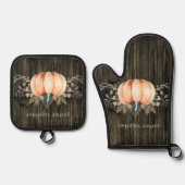 Watercolor Pumpkin Oven Mitt and Pot Holders 鍋つかみ&鍋敷きセット (正面)