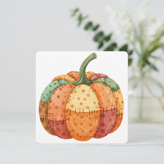 Watercolor pumpkin patchwork thanksgiving card カード (スタンド正面)