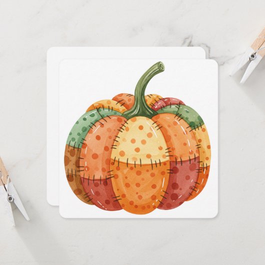 Watercolor pumpkin patchwork thanksgiving card カード (正面/裏面インサイチュ)