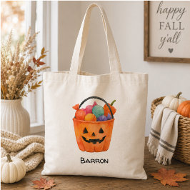 Watercolor Pumpkin Trick or Treat Personalized Tot トートバッグ
