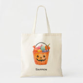 Watercolor Pumpkin Trick or Treat Personalized Tot トートバッグ (正面)