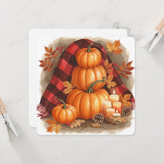 Watercolor pumpkins, plaid and candles カード (正面/裏面インサイチュ)