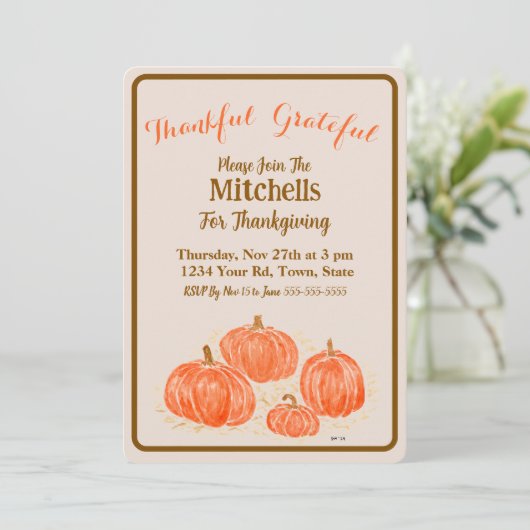 Watercolor Pumpkins Thankful Grateful 招待状 (スタンド正面)