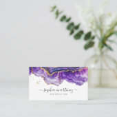 Watercolor Purple Agate gold glitter & QR Code 名刺 (スタンド正面)