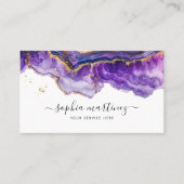 Watercolor Purple Agate gold glitter & QR Code 名刺 (正面)