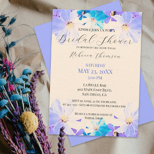 Watercolor Purple And Teal Floral Bridal Shower 招待状