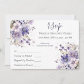 Watercolor Purple & Blue Floral Wedding RSVP 招待状 (正面)