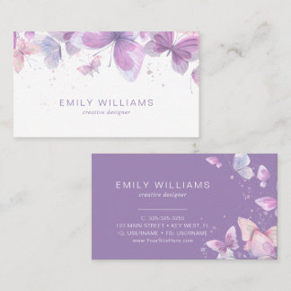 Watercolor Purple Butterflies Business Card 名刺