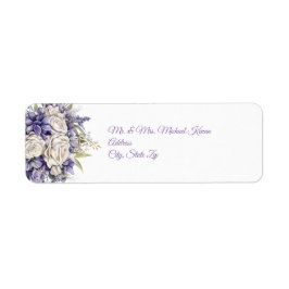 Watercolor Purple Cream Floral Wedding ラベル
