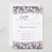 Watercolor Purple Cream Floral Wedding RSVP 招待状 (正面)