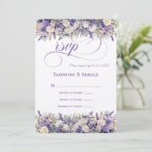 Watercolor Purple Cream Floral Wedding RSVP 招待状 (スタンド正面)