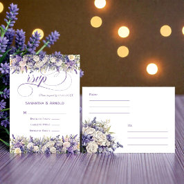 Watercolor Purple Cream Floral Wedding RSVP 招待状