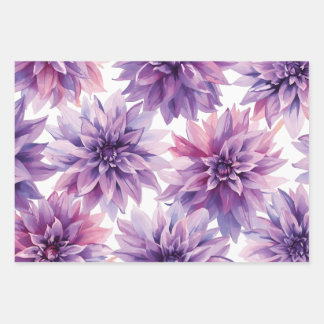 Watercolor Purple Dahlia Flowers  ラッピングペーパーシート