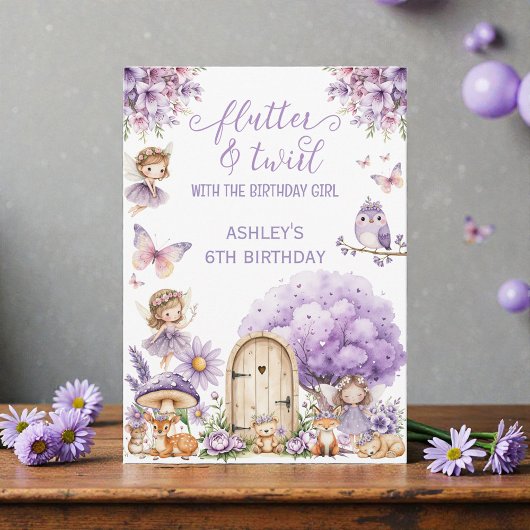 Watercolor Purple Fairy Birthday Invitation 招待状