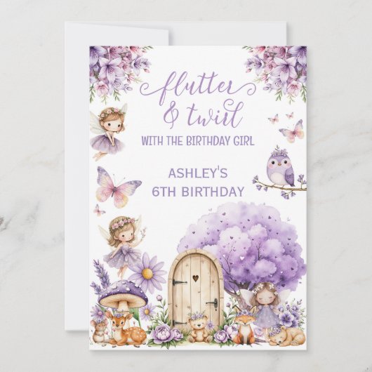 Watercolor Purple Fairy Birthday  Invitation 招待状 (正面)