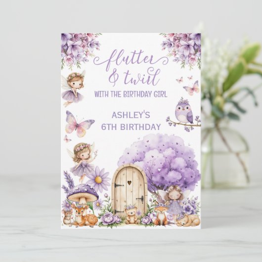 Watercolor Purple Fairy Birthday  Invitation 招待状 (スタンド正面)