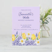 Watercolor Purple Floral 90th Birthday Party 招待状 (スタンド正面)