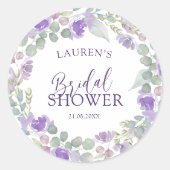 Watercolor Purple Floral Bridal Shower ラウンドシール (正面)